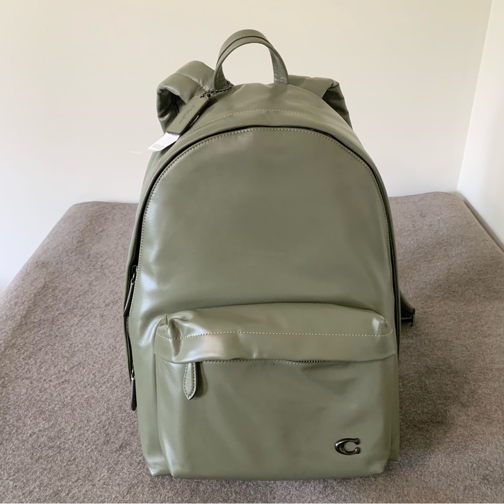 Coach Men's Hall Backpack Lightweight Leather Army Green
